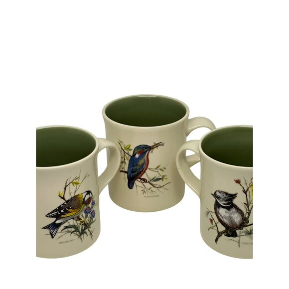 VTG Bird Coffee Mug Set of 3 Goldfinch, Cardinal Chickadee, Cream & Green, 4.75" - Picture 8 of 11